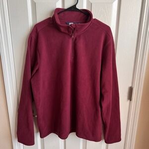 Lands' End Mens L Fleece Quarter Zip Pullover Burgundy‎ Sweatshirt Long Sleeve